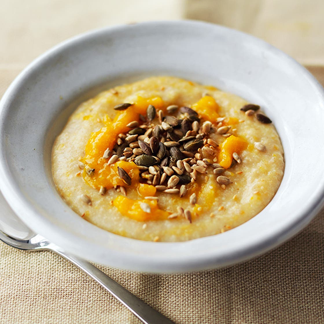 Apricot porridge with toasted seeds
