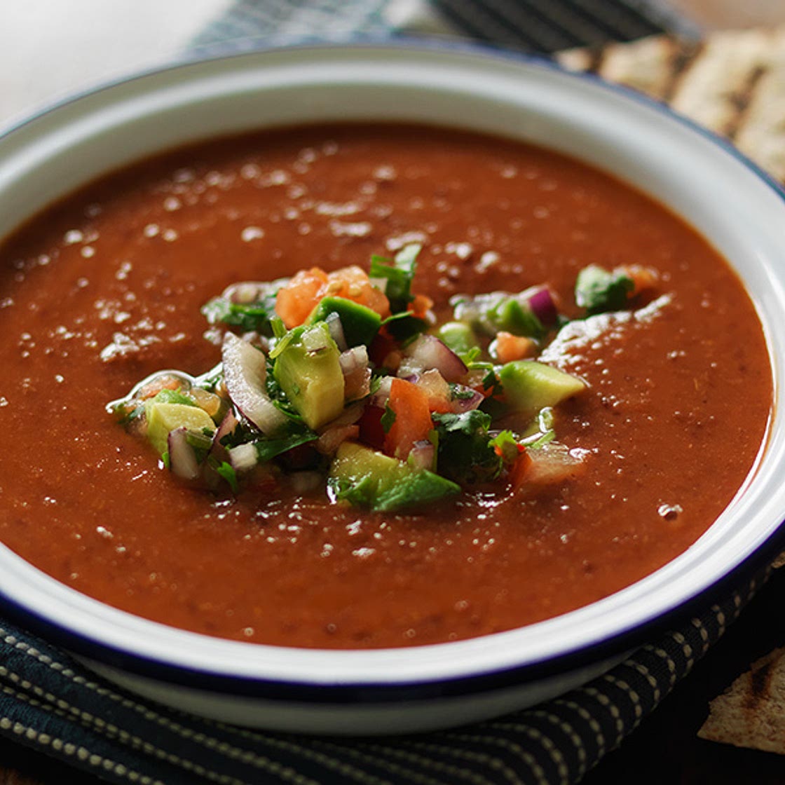 Chilli bean soup with avocado salsa