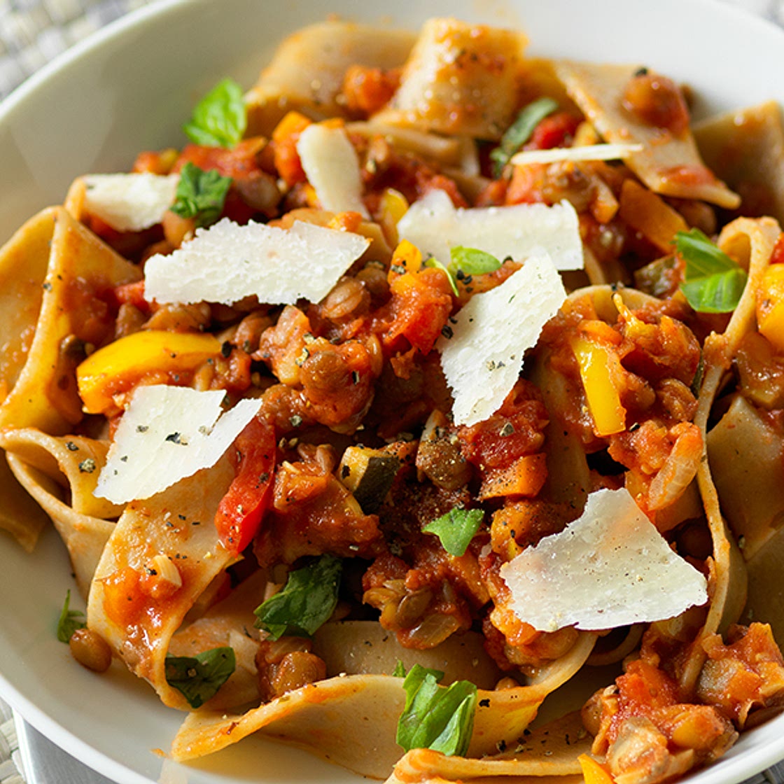 Vegetable ragu and pasta