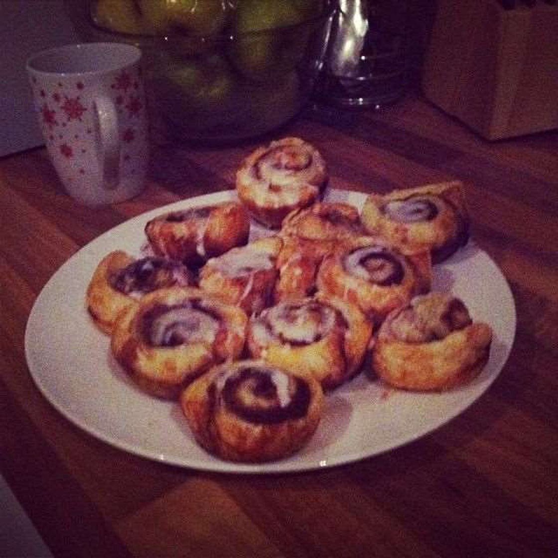 Puff pastry cinnamon rolls with icing glaze