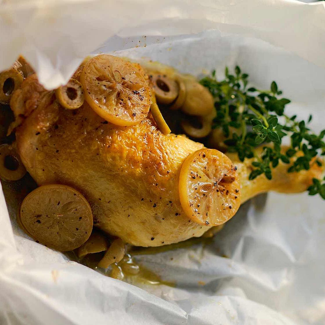 Poulet au citron confit en papillote