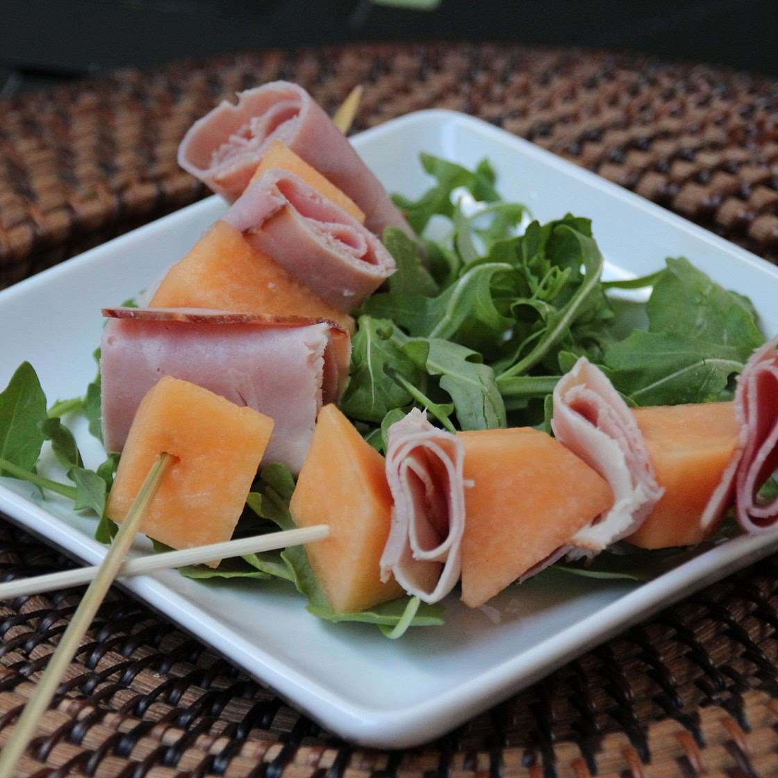Melon and prosciutto skewers