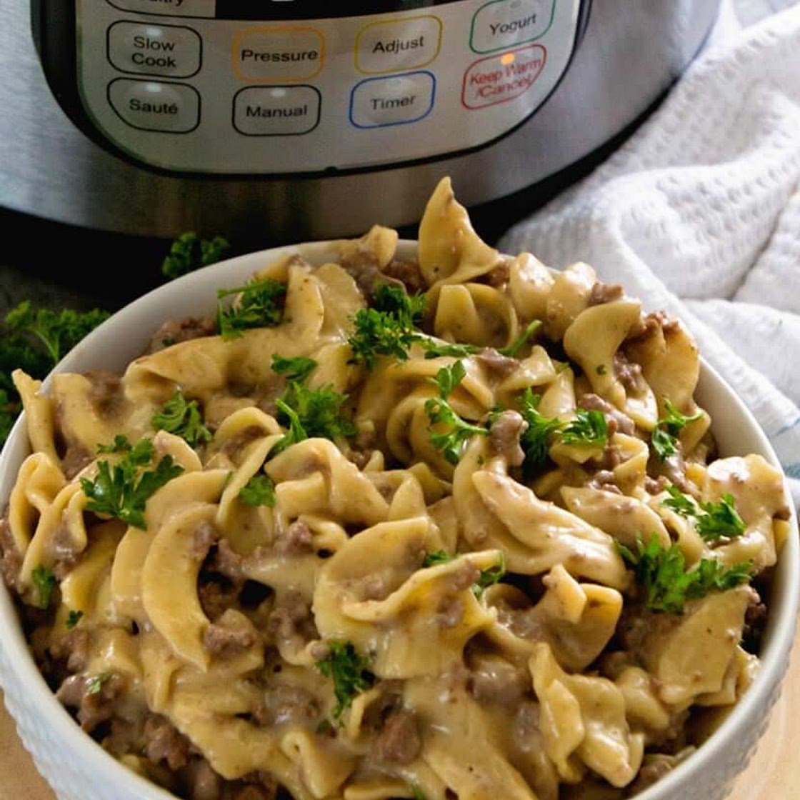 Instant Pot {Pressure Cooker} Hamburger Stroganoff Recipe