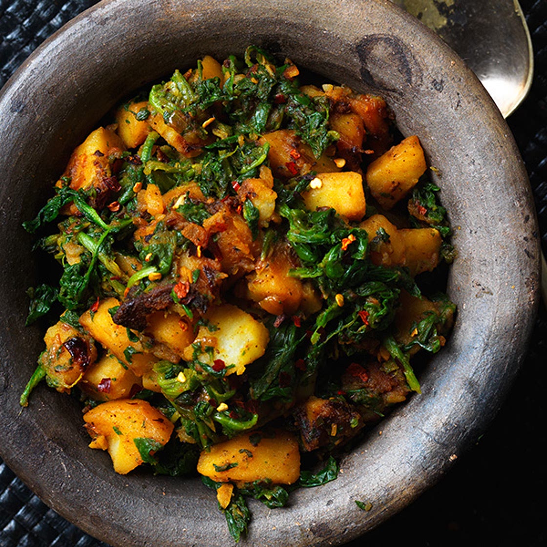 Saag aloo (spinach and potatoes)
