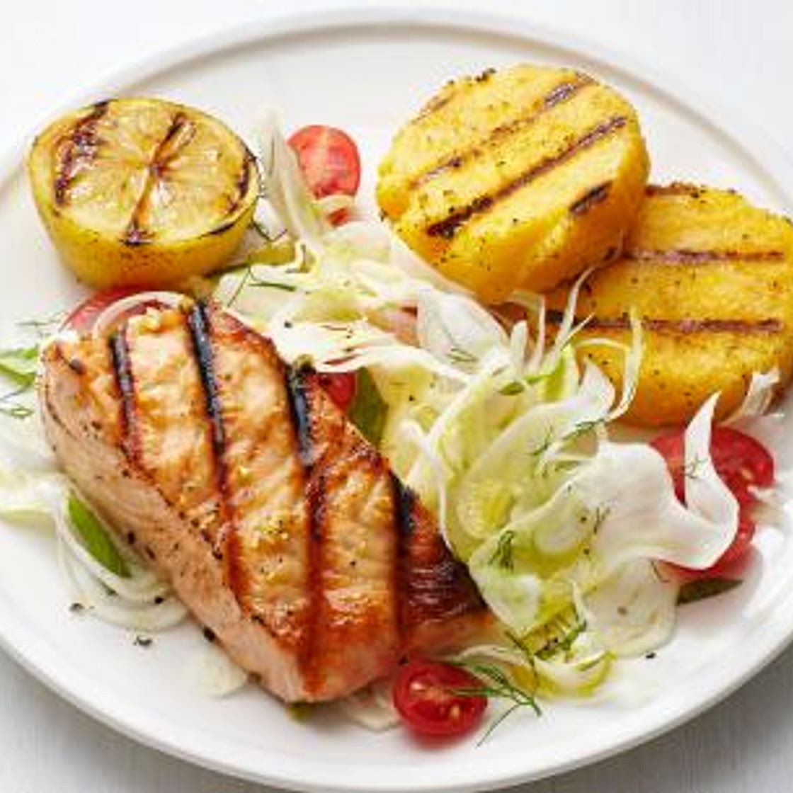 Grilled Salmon and Polenta with Fennel Salad