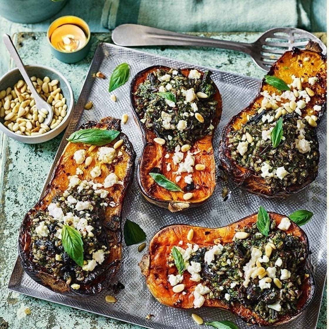Butternut squash stuffed with pesto rice