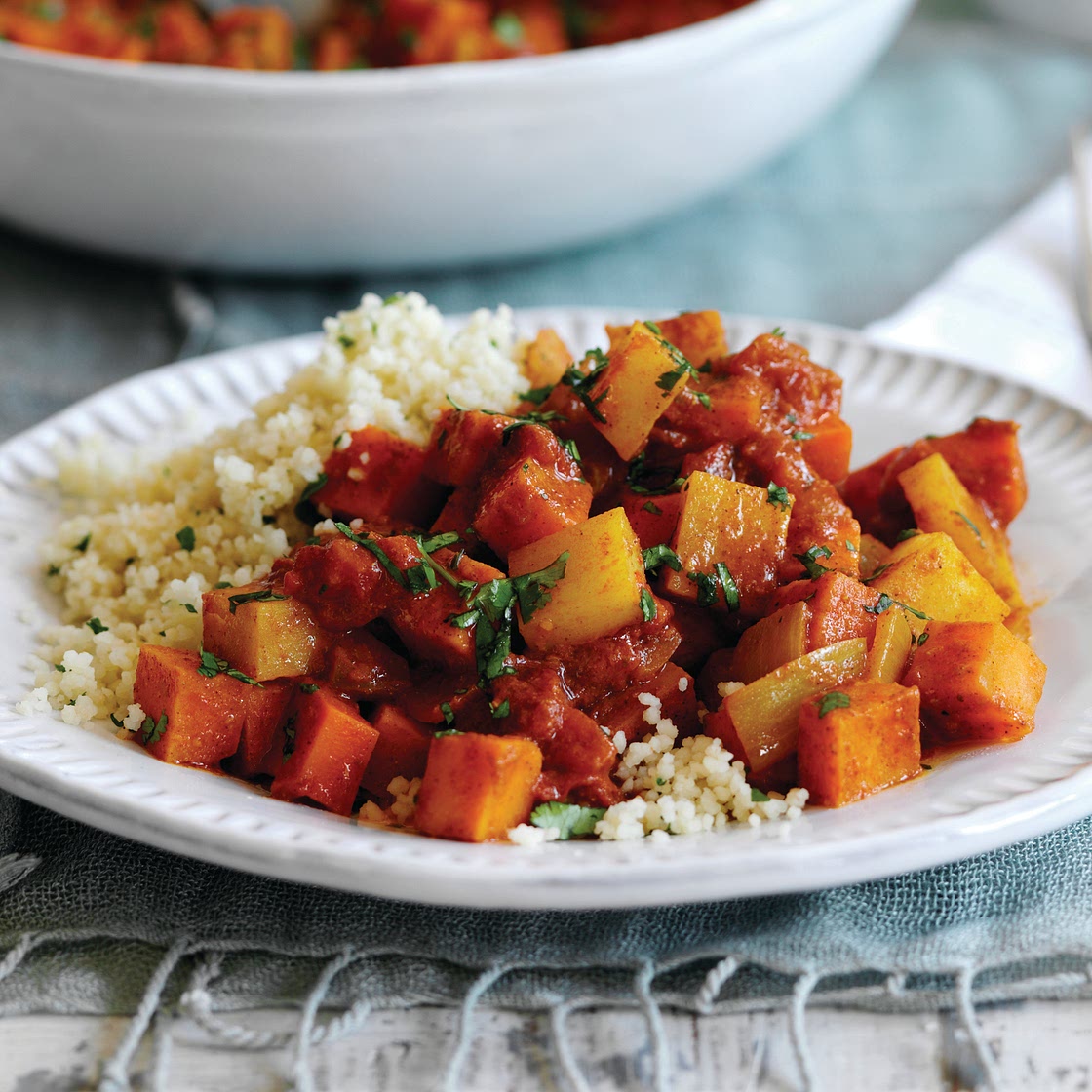 Sweet potato, chickpea and carrot tagine with couscous