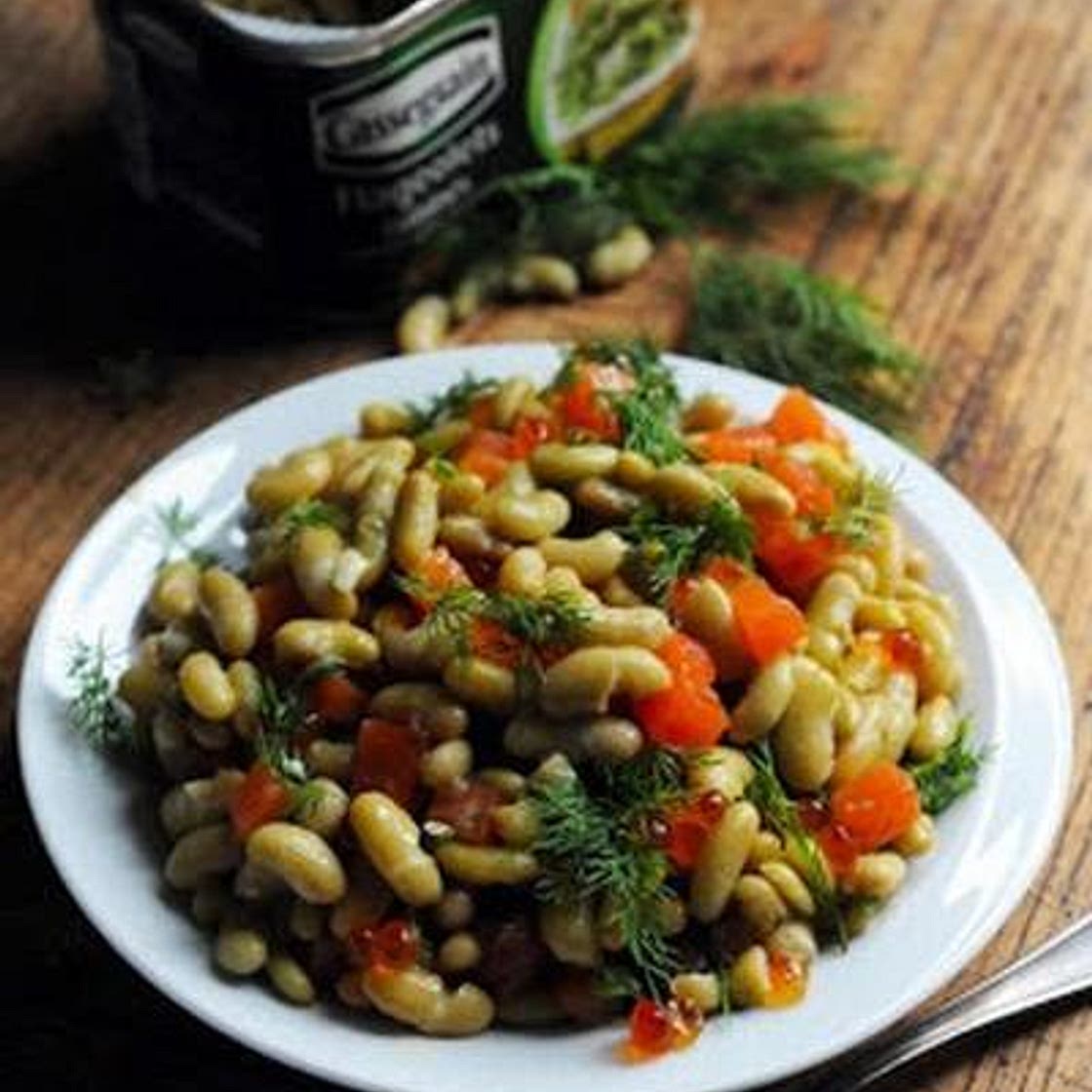 Salade de flageolets au saumon frais et fumé et à l'aneth