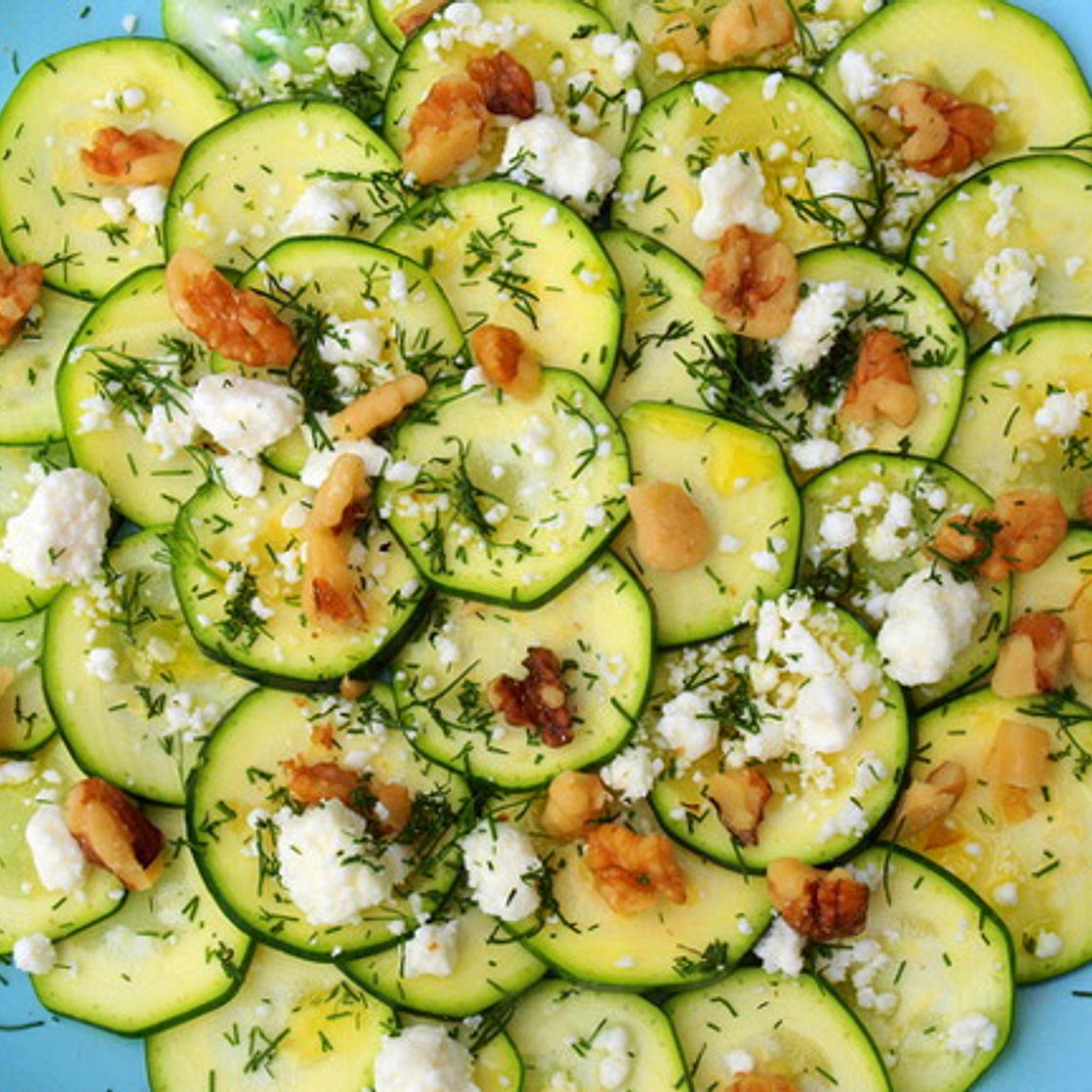 Zucchini with Feta, Walnuts & Dill