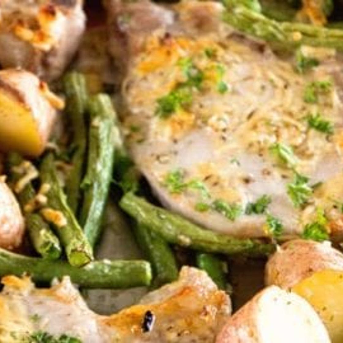 One Pan Parmesan Pork Chops and Veggies Recipe