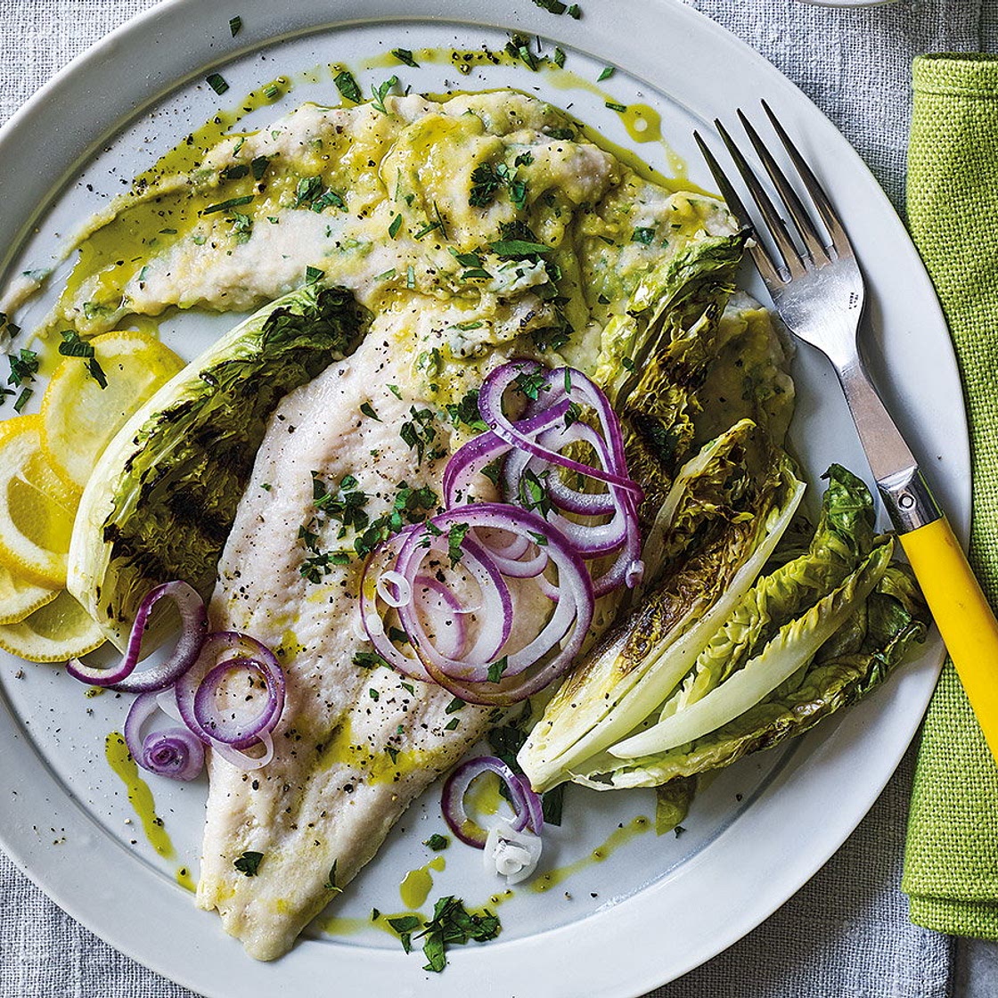 White fish with bean mash