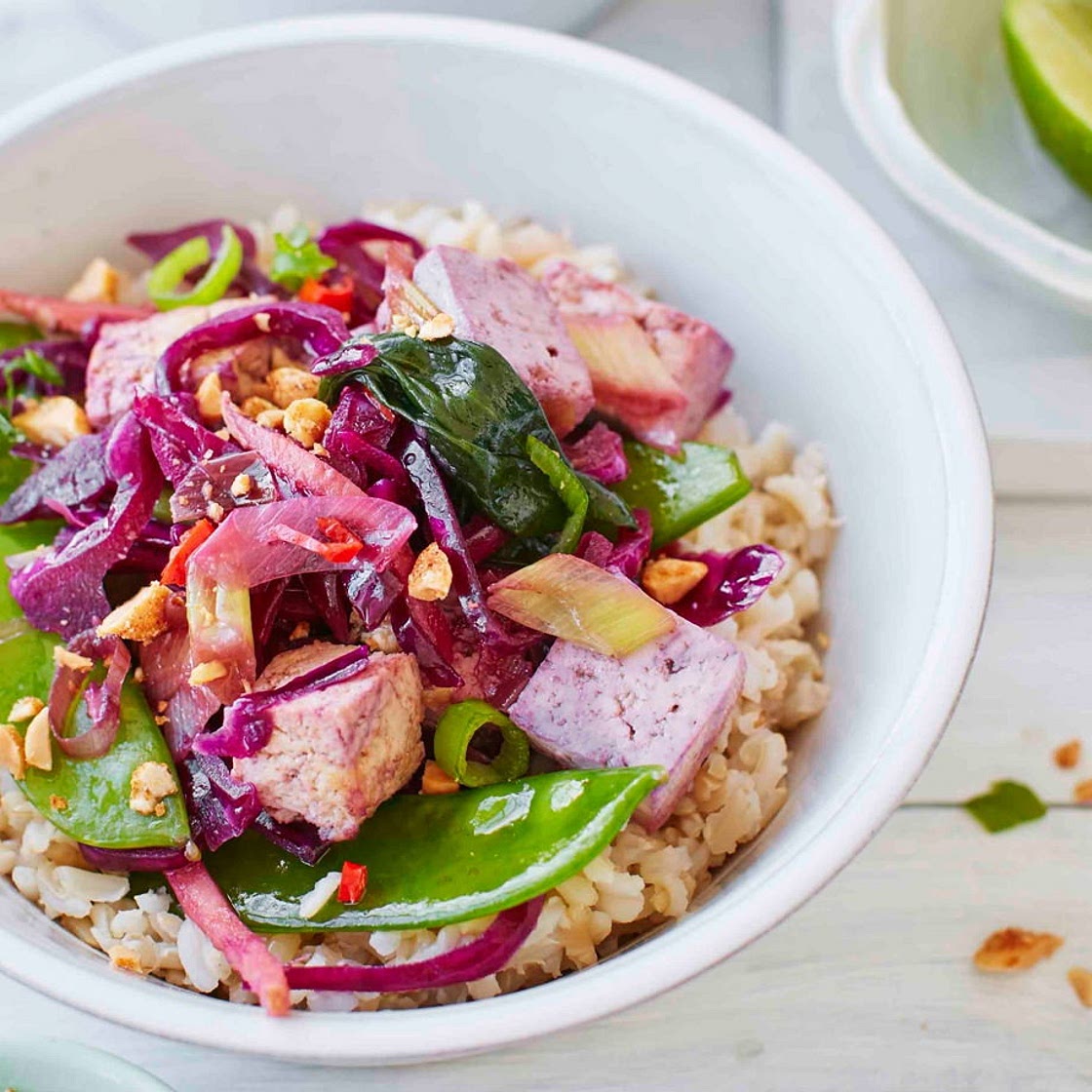 Thai tofu and red cabbage rice bowl