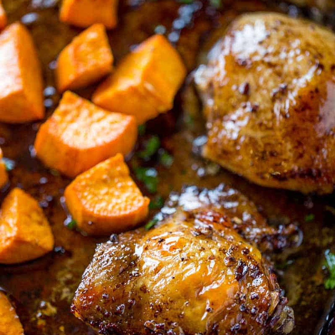 Sheet Pan Balsamic Chicken with Roasted Sweet Potatoes