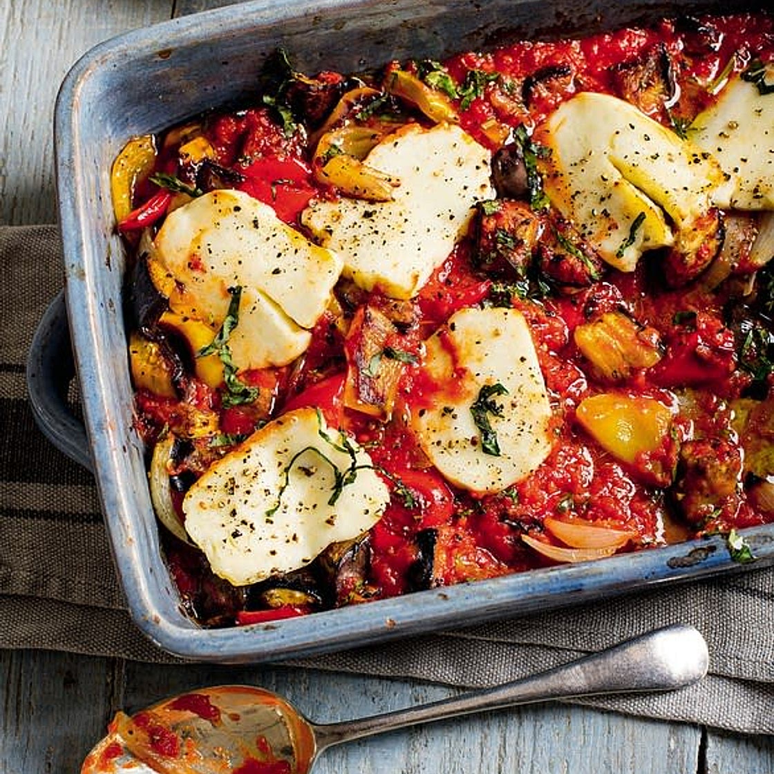 Ratatouille and halloumi bake