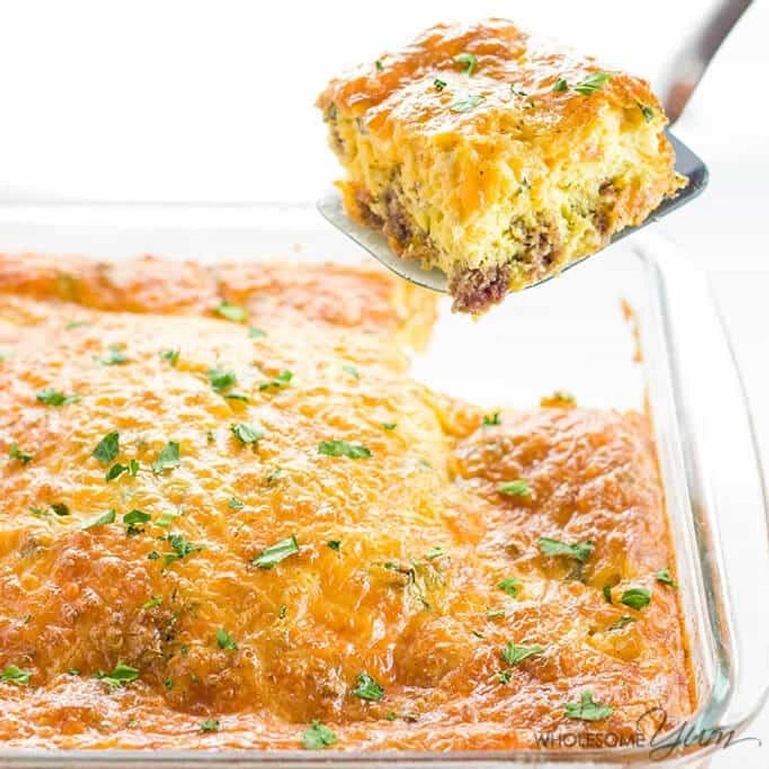 Healthy Keto Low Carb Breakfast Casserole Recipe with Sausage and Cheese - Gluten Free