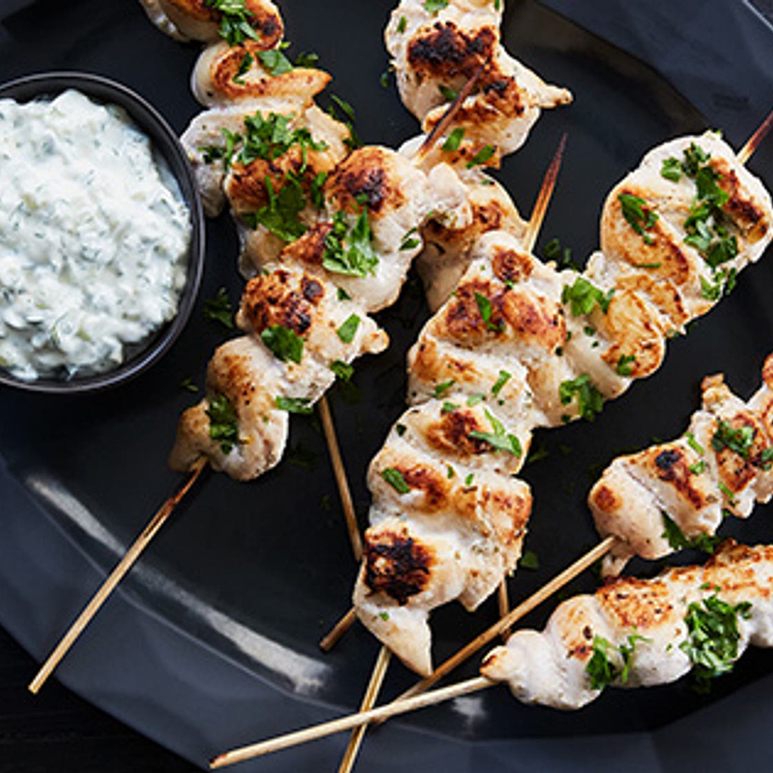 Greek Lemon Chicken Skewers with Tzatziki Sauce