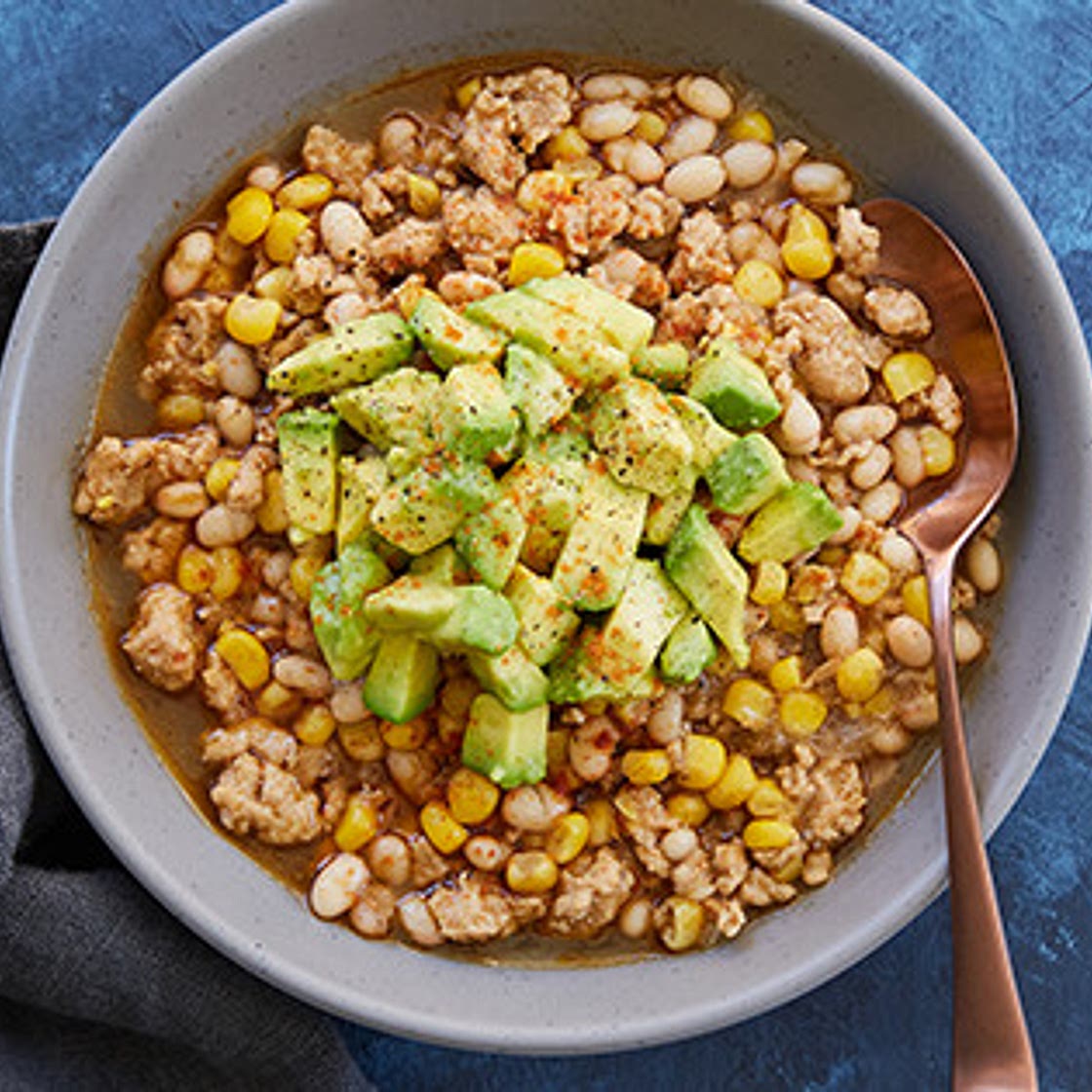 White Turkey Chili with Avocado