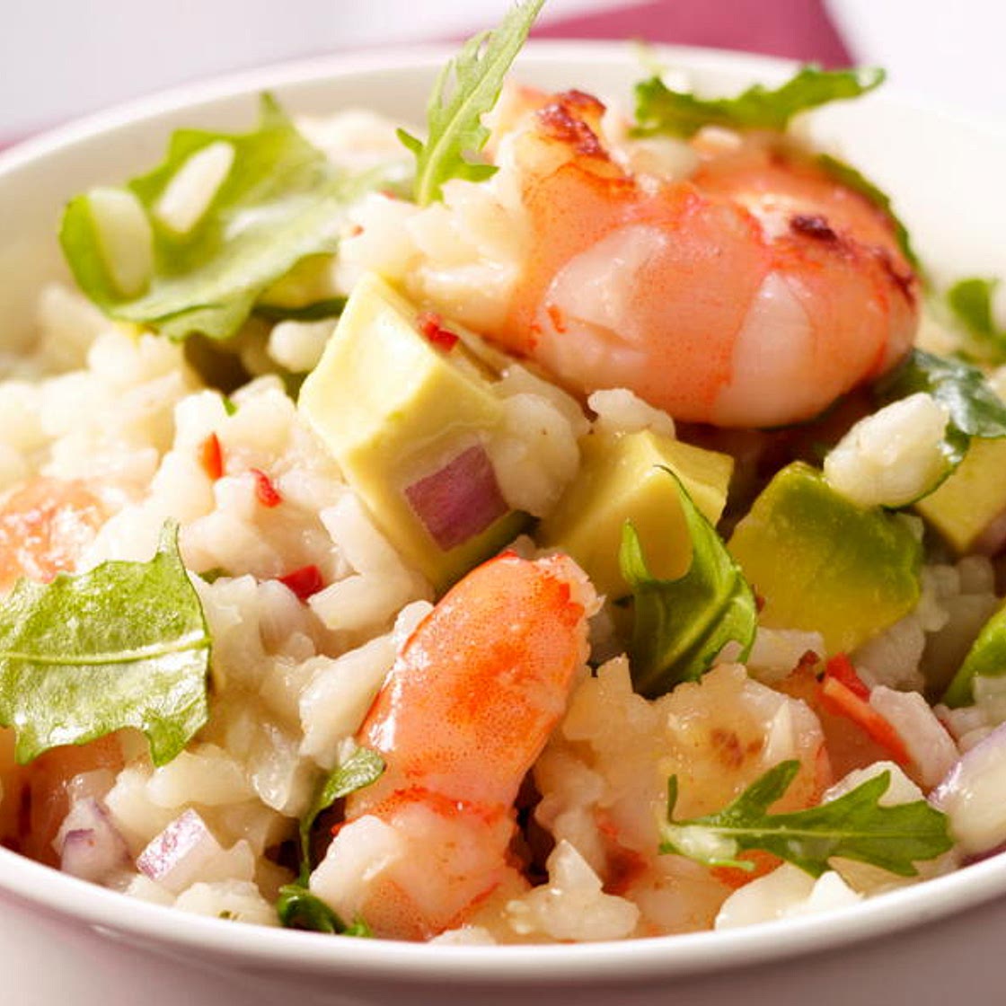 Risotto mit Garnelen, Avocado und Rucola
