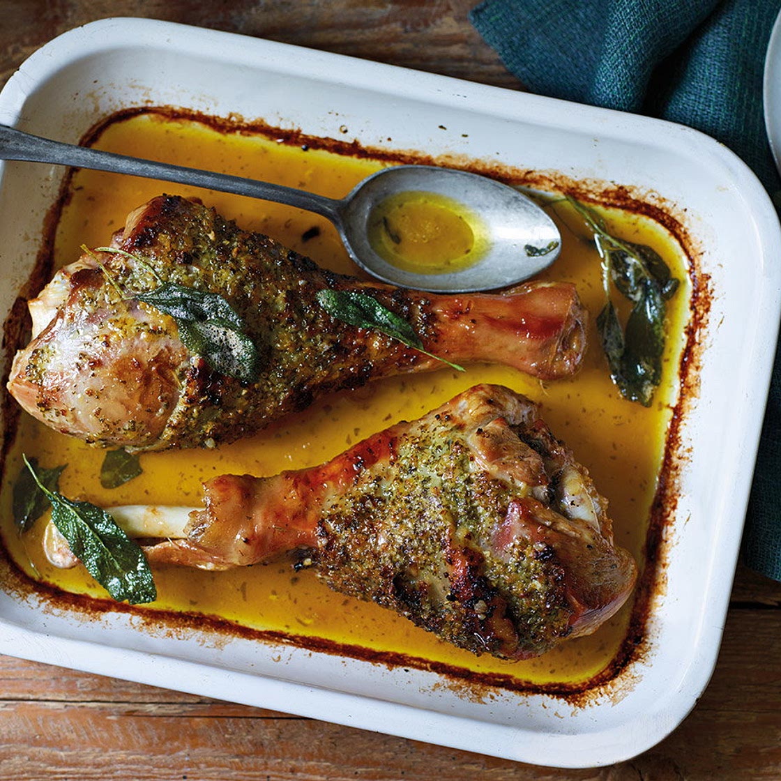 Turkey drumsticks with sage and onion butter