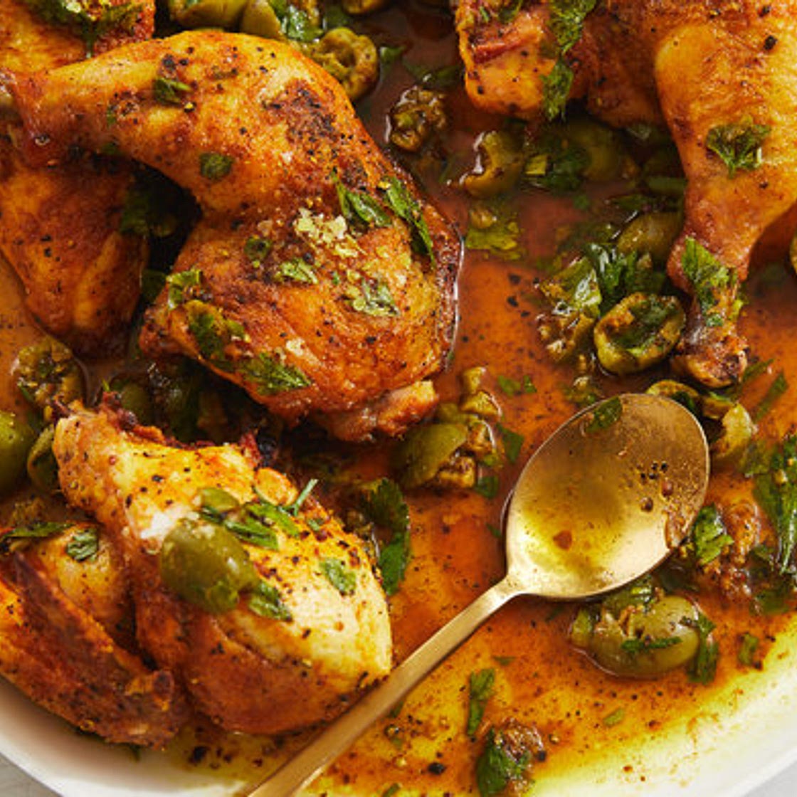 Vinegar Chicken With Crushed Olive Dressing