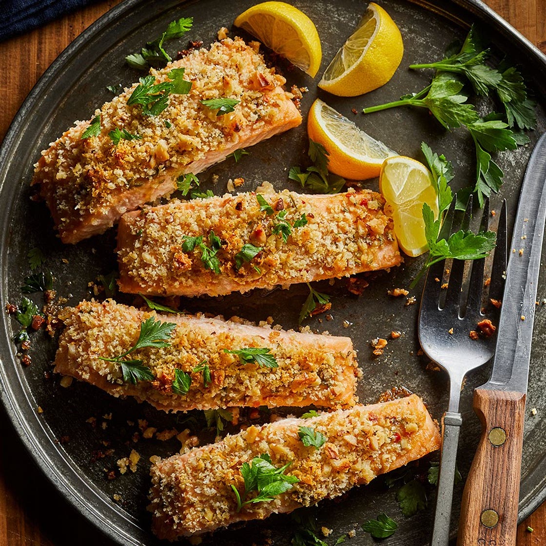 Walnut-Rosemary Crusted Salmon
