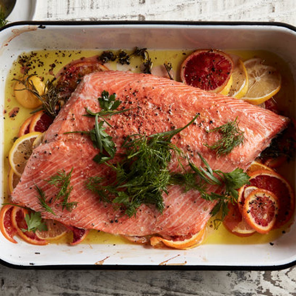 Slow-Roasted Citrus Salmon With Herb Salad