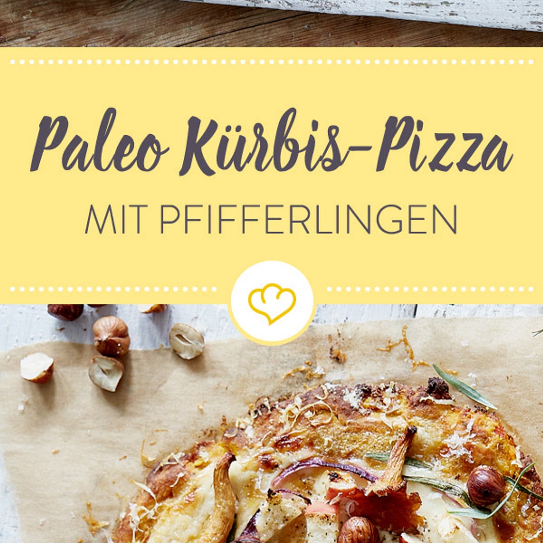 Paleo Kürbis-Pizza mit Pfifferlingen und Haselnüssen