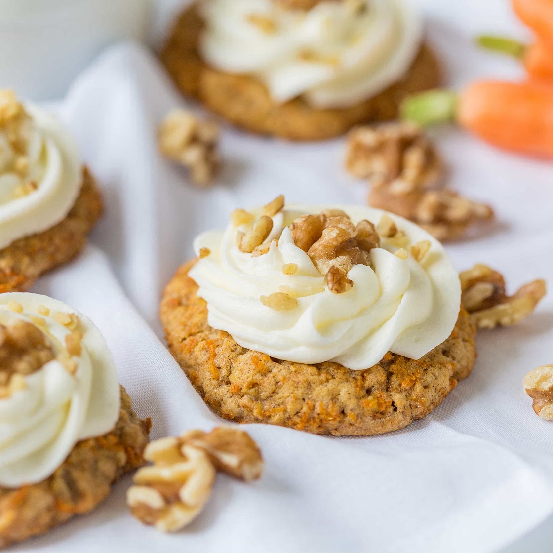 Walnut Carrot Cake Cookies with Cream Cheese Frosting