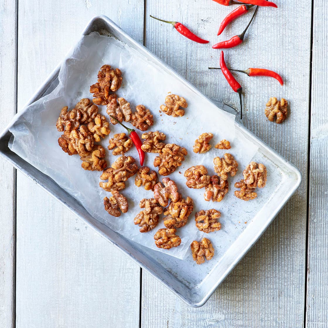 Fiery Hot Cheddar Walnuts