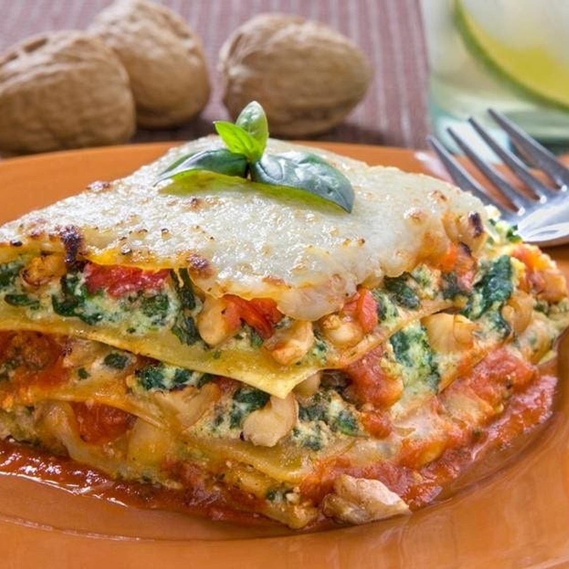 Spinach Lasagna with Walnut Pesto