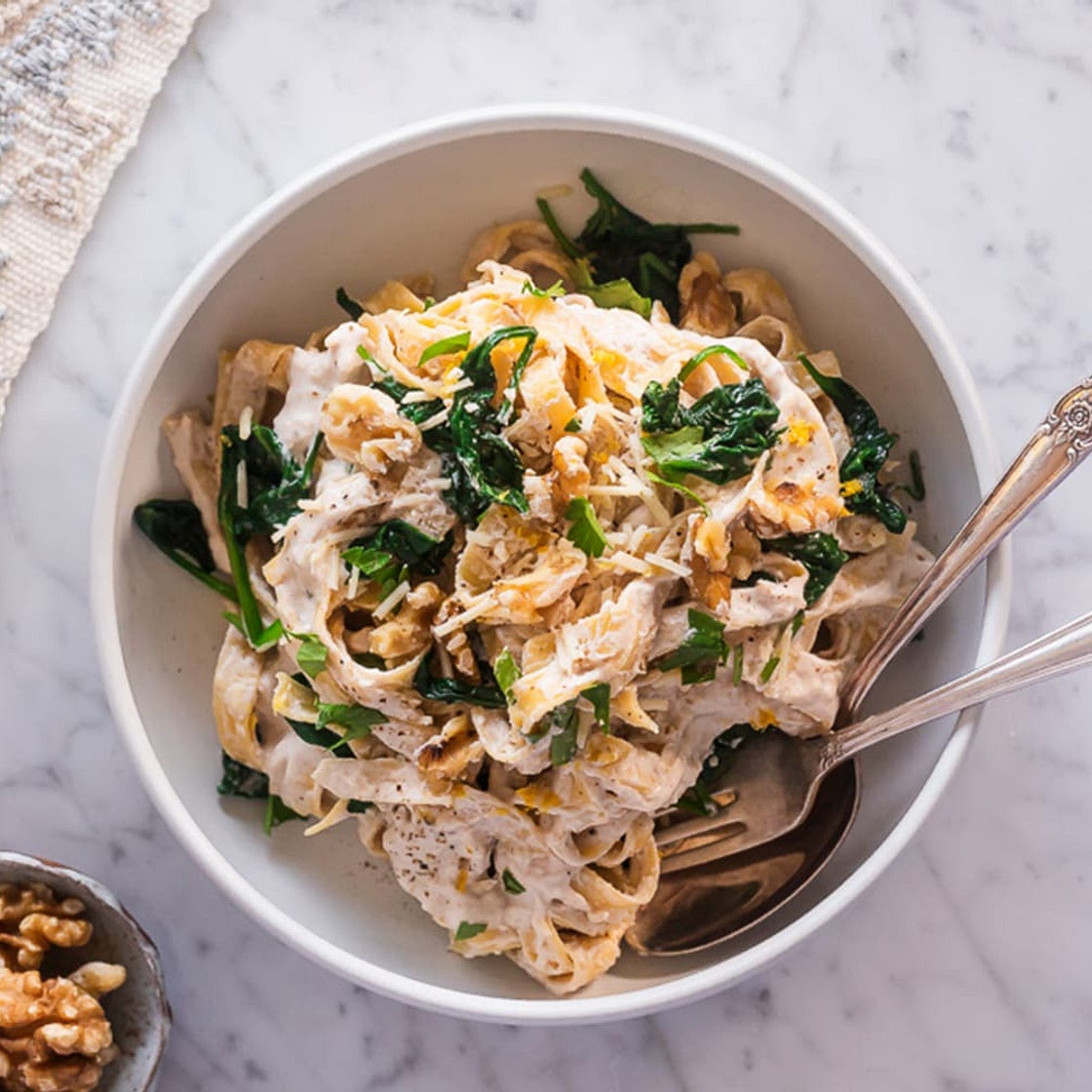Pasta with Lemon Walnut Alfredo Sauce