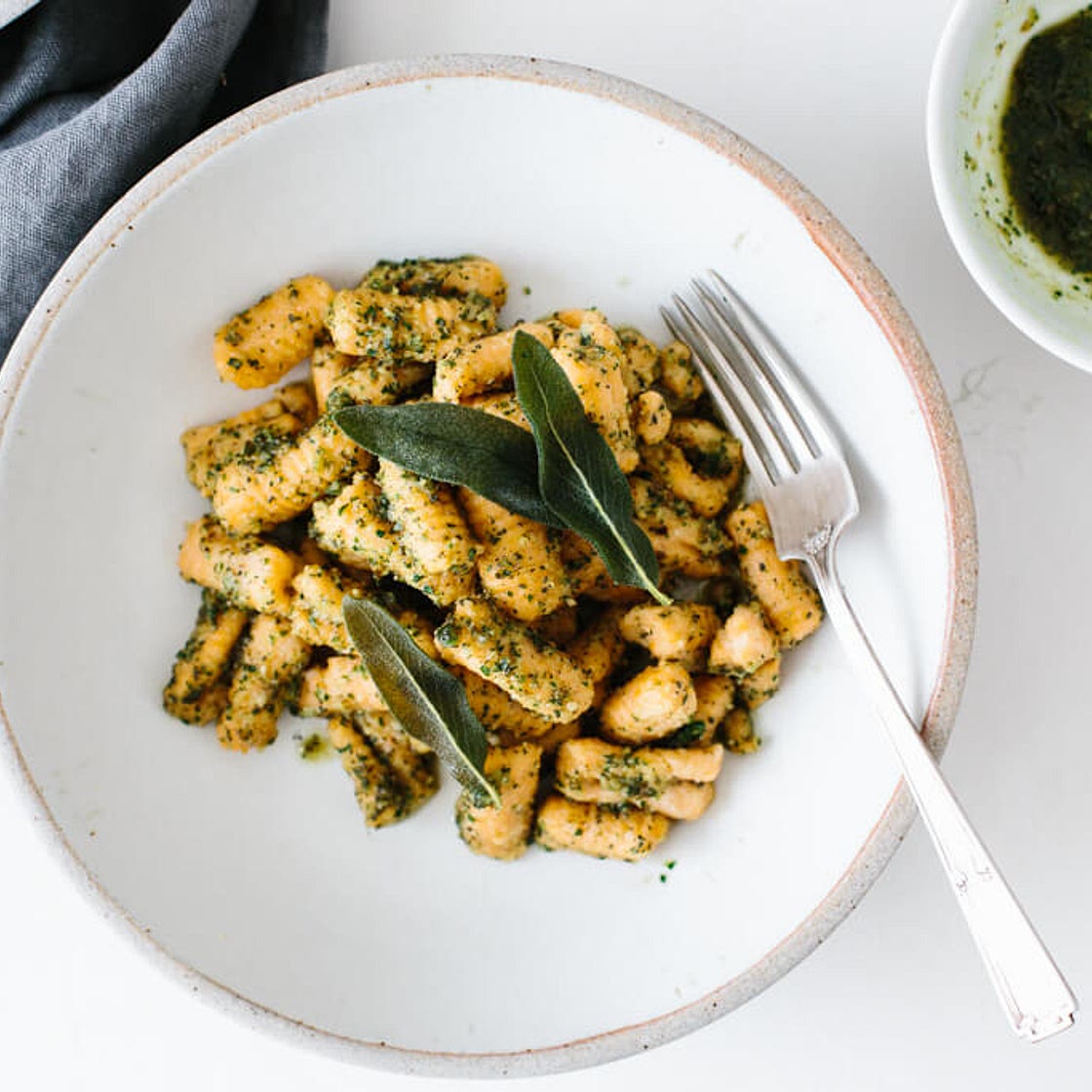 Sweet Potato Gnocchi with Sage Walnut Pesto