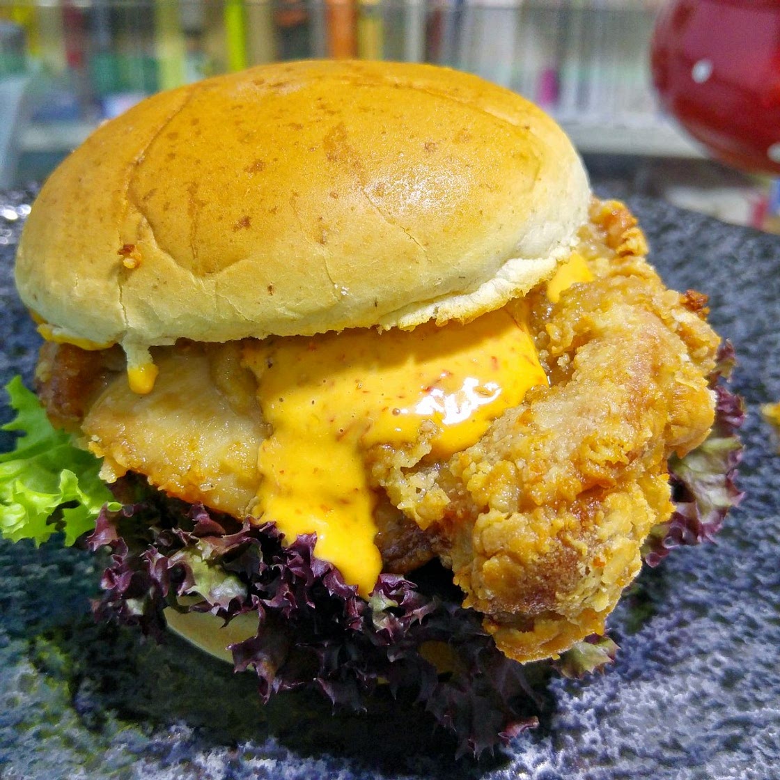 Har Cheong Kai (Shrimp Paste Chicken) Burger with Sambal Oelek Mayo