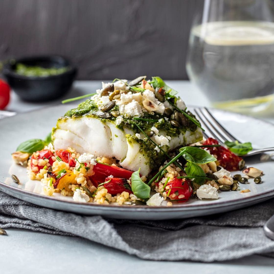 Baked Cod with Creamy Pesto