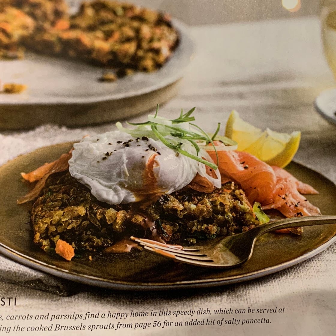 Root rosti with salmon