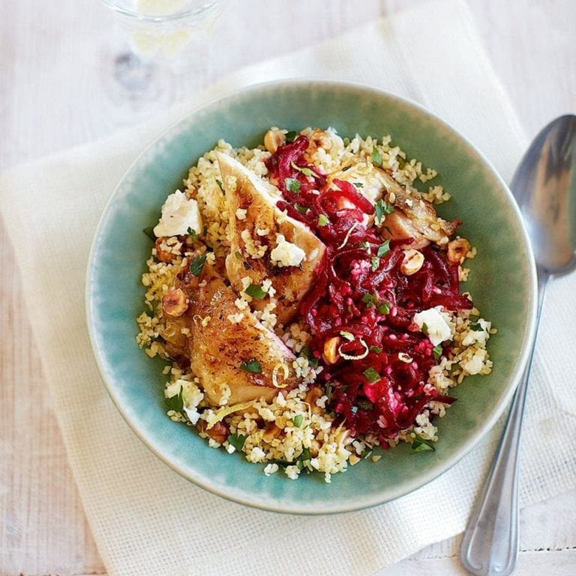 Roast chicken and bulgur wheat salad