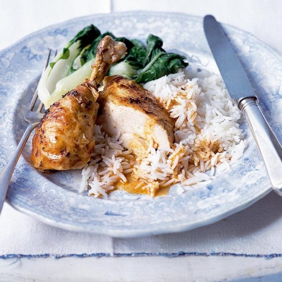 Oriental roast chicken with coconut gravy