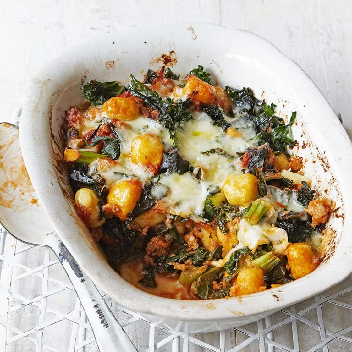 Sausage and kale gnocchi bake