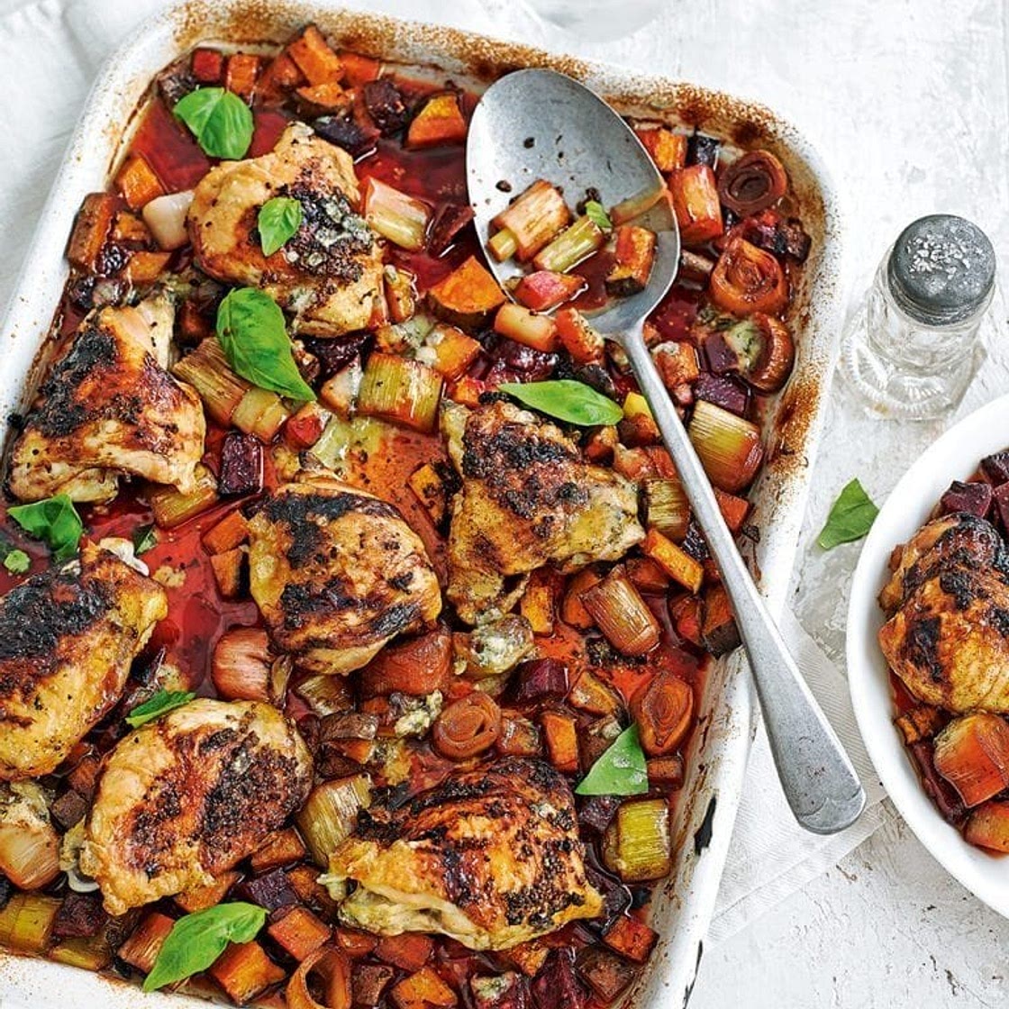 Chicken and veg traybake