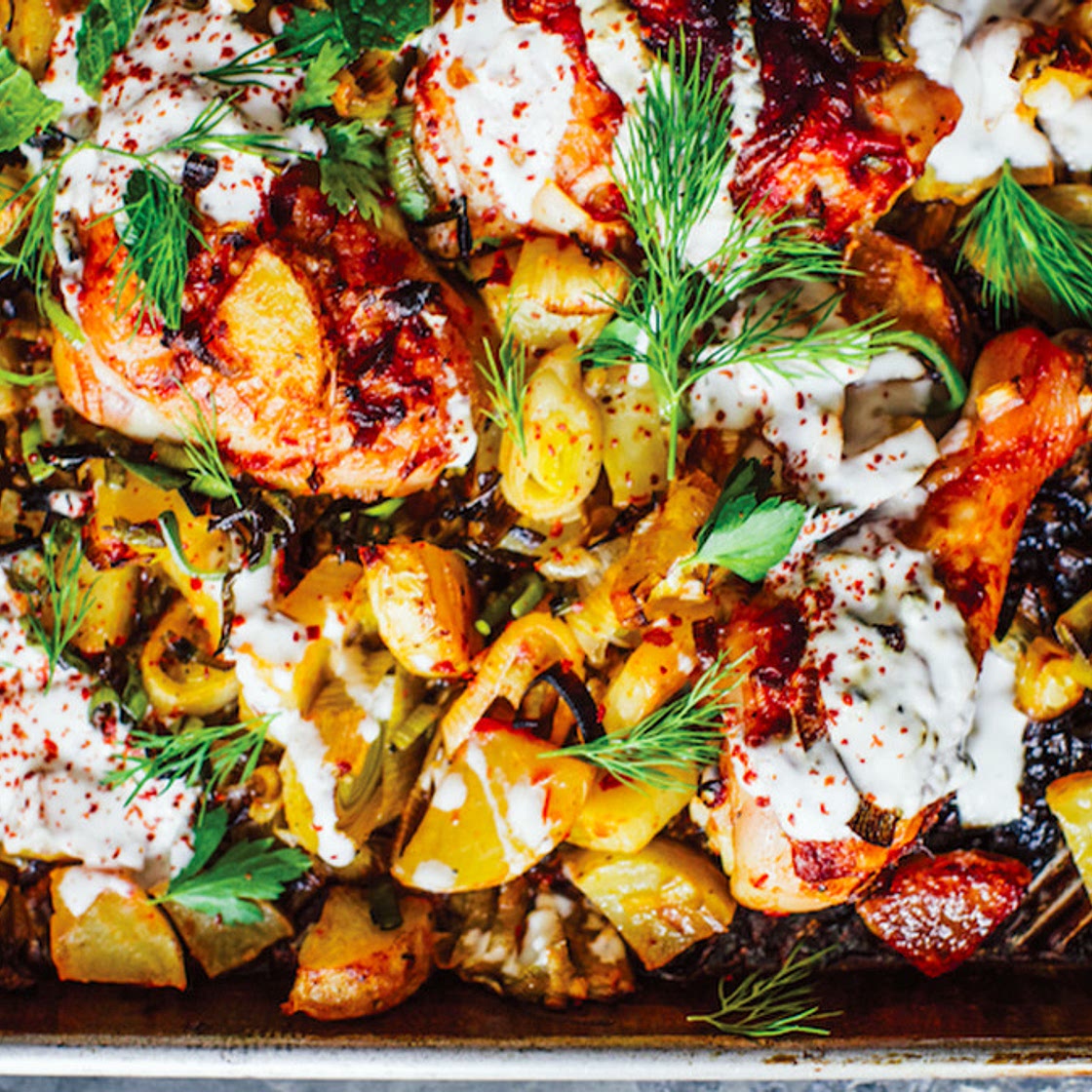 Melissa Clark Harissa Chicken with Leeks, Potatoes, and Yogurt
