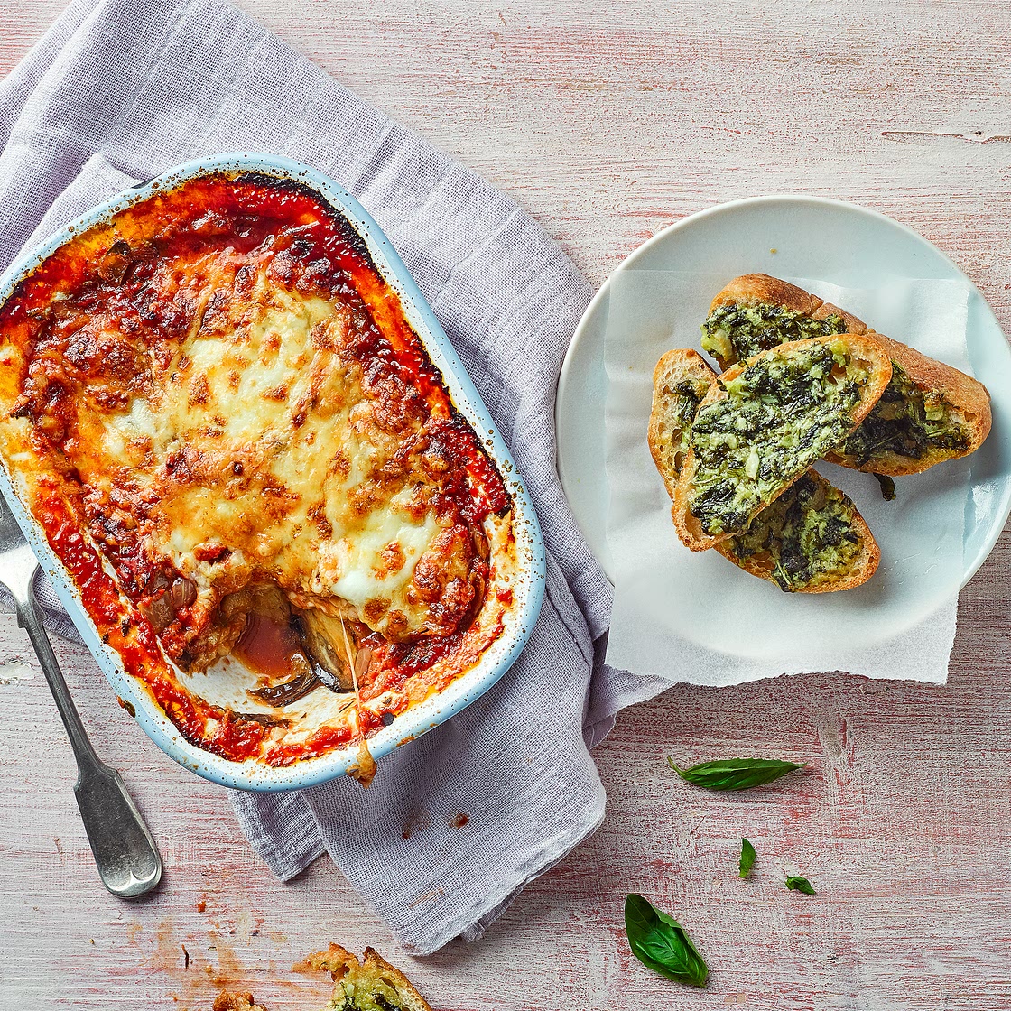 Aubergine Parmigiana & Pesto Bruschetta
