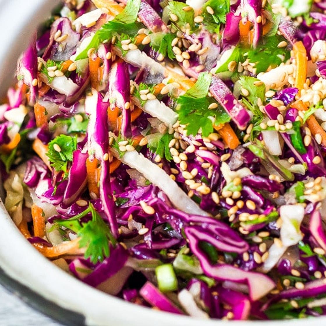 Easy Crunchy Asian Slaw (with the BEST Asian Dressing!)