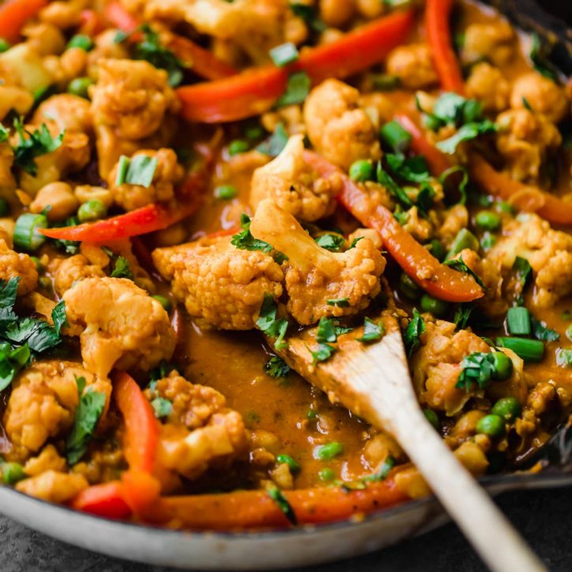 Thai Peanut Coconut Cauliflower Chickpea Curry