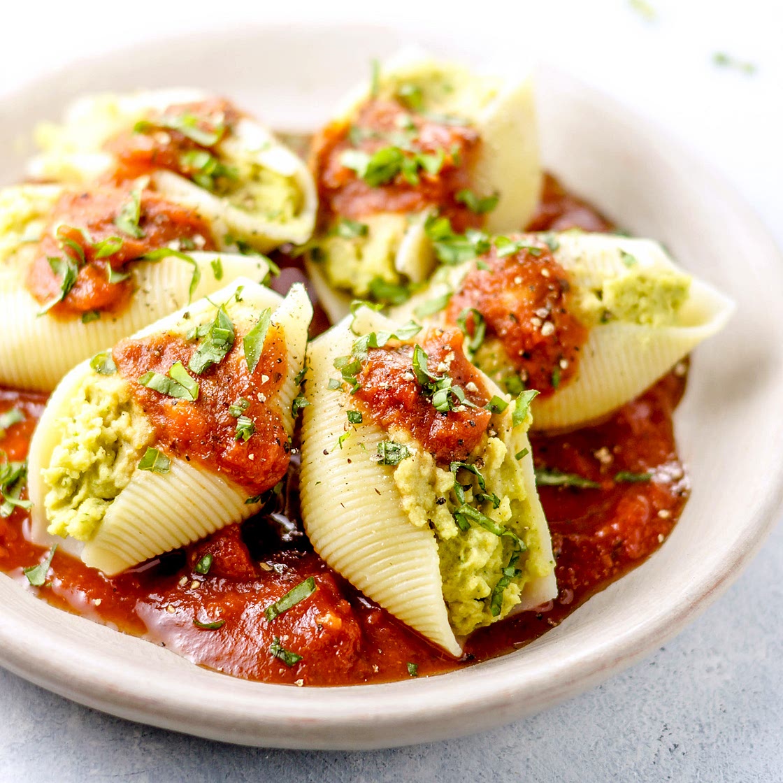 Split Pea Pesto Stuffed Shells (Vegan)