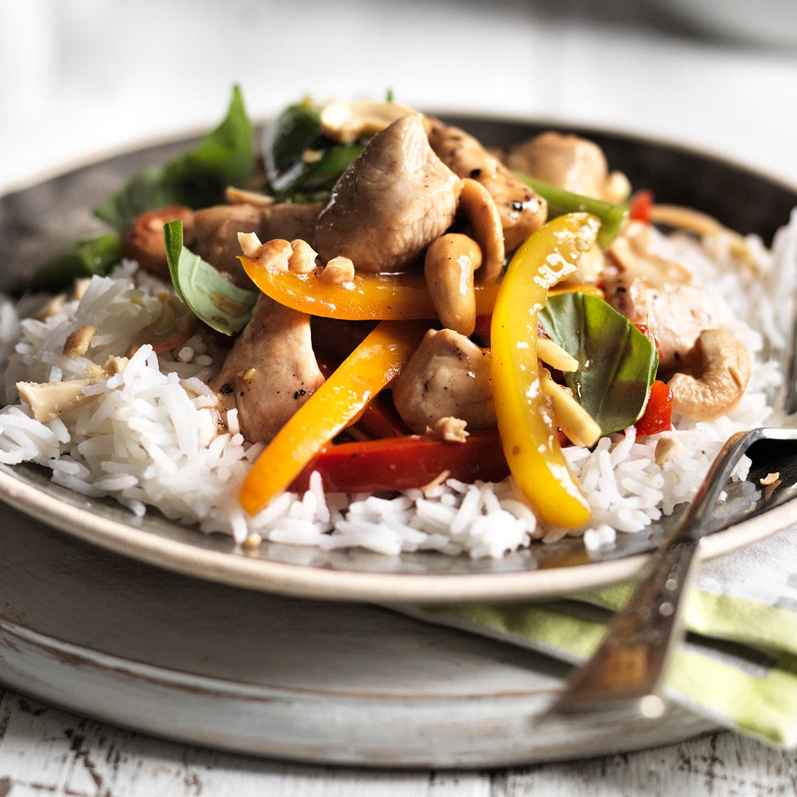Chicken and Cashew Nut Stir-Fry with Hoisin and Five Spice Rice