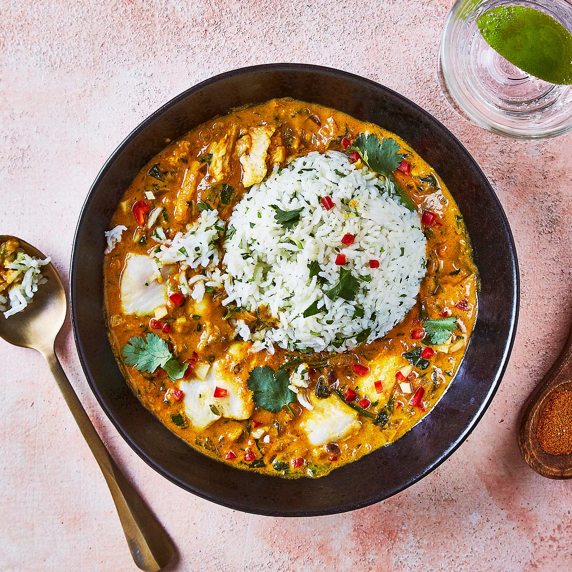 Goan Fish & Spinach Curry, Coriander Rice