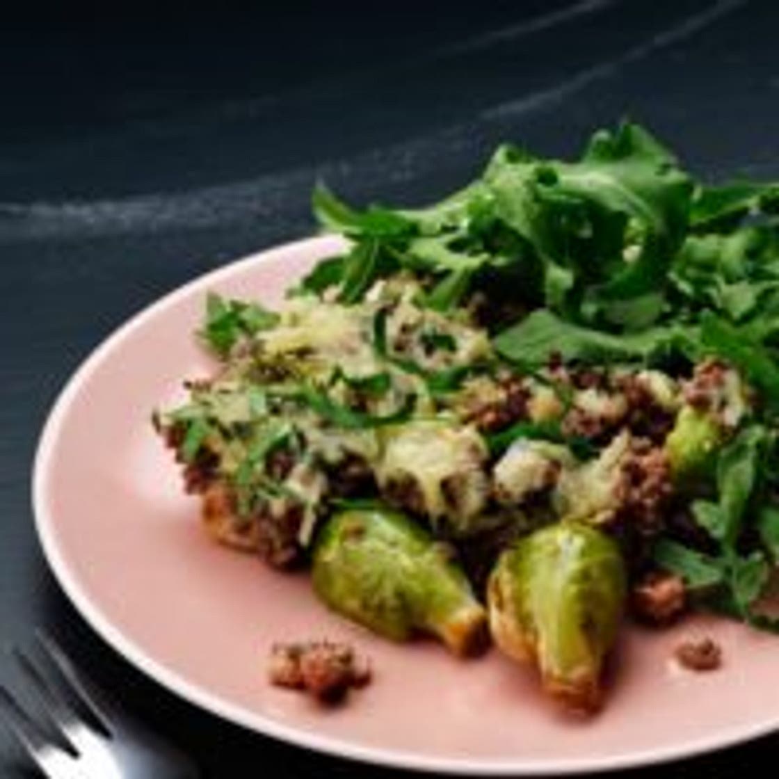 Keto Brussels sprouts and hamburger gratin