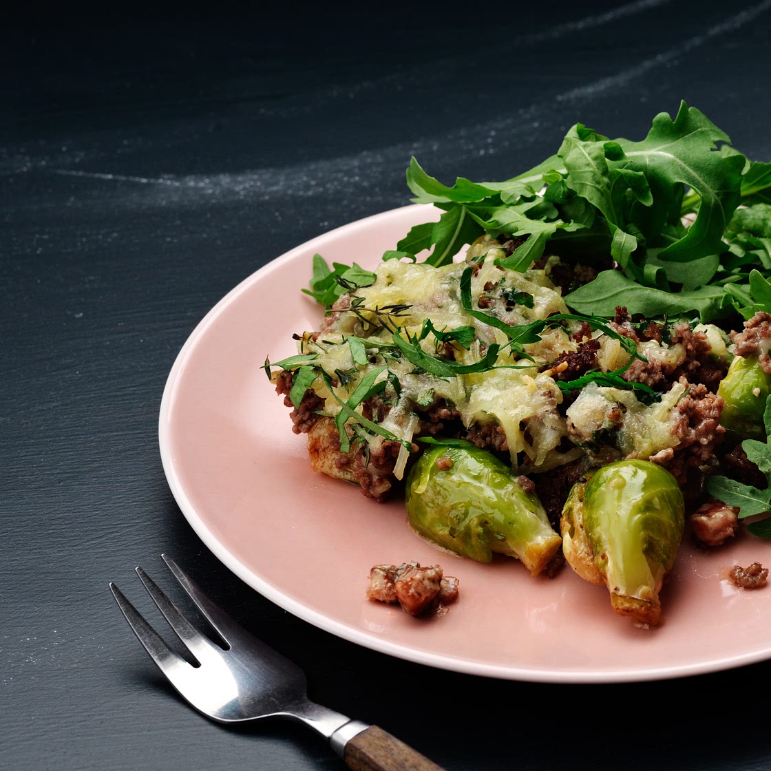 Keto Brussels sprouts and hamburger gratin