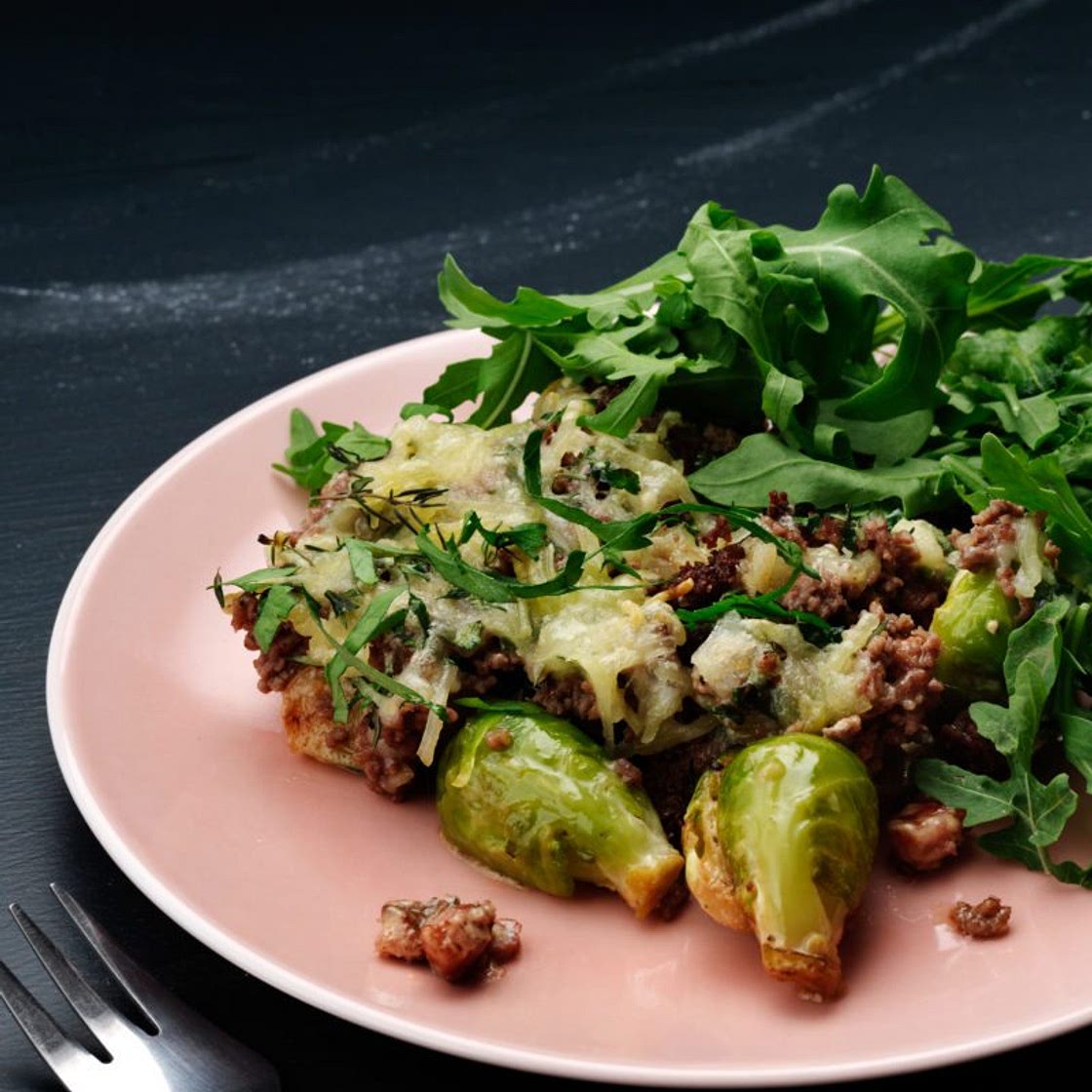Keto Brussels sprouts and hamburger gratin