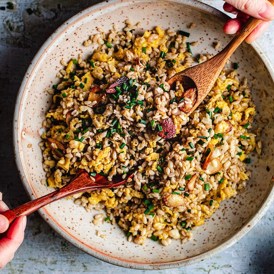 Keto Shirataki Fried Rice Recipe with Garlic Chips